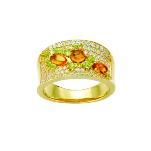 Citrin-, peridot- og diamant designring