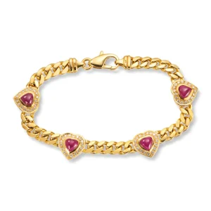 Hjerte armbånd med diamanter og rubiner
