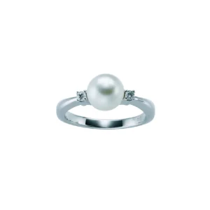 Perlering med diamanter 0,05ct.