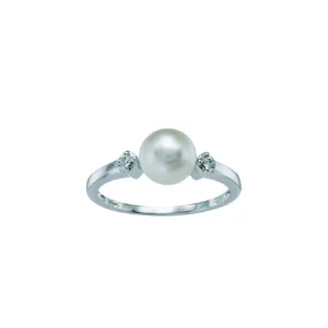 Perlering med diamanter 0,04ct.