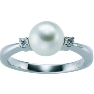 Perlering med diamanter 0,05ct.