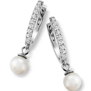Øreringer med ferskvannsperle og cubic zirkonia