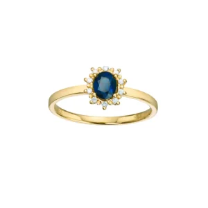 Rosettring med safir og diamanter 0,05 ct.