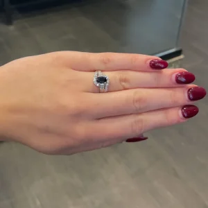 Safir og diamantring 0,50 ct.
