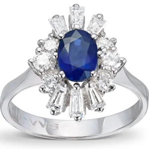 Safir og diamantring 0,80 ct.