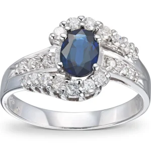 Safir og diamantring 0,50 ct.