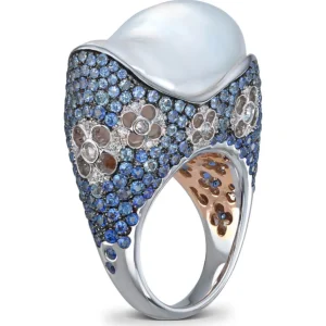 Safir- og diamantring med sydhavsperle