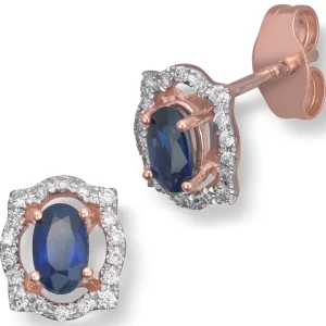 Safir ørepynt i roségull med diamanter